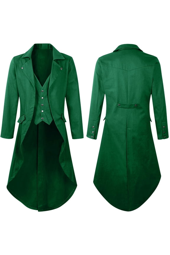 Mens Coats Outerwear Winter Clearance 4xl Mens Gothic Solid Color Top Steampunk Medieval Tailcoat Uniform Performance Suit Lapel Jacket Green Black*Friday/Cyber*Monday Clearance