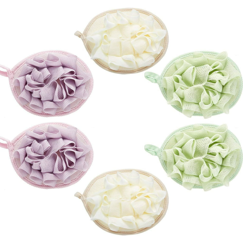 6 Pieces Bath Shower Pouf Sponge Mesh Pouf Shower Ball Exfoliating Body Loofah Shower Scrubber