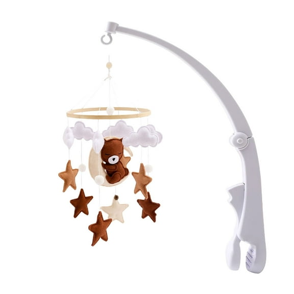 Baby Crib Bell – Wooden Hanging Bed Bell with Star, Animal & Cloud Pendants, Rotating Wind Chime for Newborn Nursery Decoration, Bear Design
