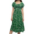 thumbnail image 2 of Amzcrzy Robes pour Femmes Robe Fleurie pour Femmes Robes pour Femmes Mode Féminine Imprimé Manches Shrot Robes Plissées Robe Longueur Genou Robes Midi pour Femmes, 2 of 6