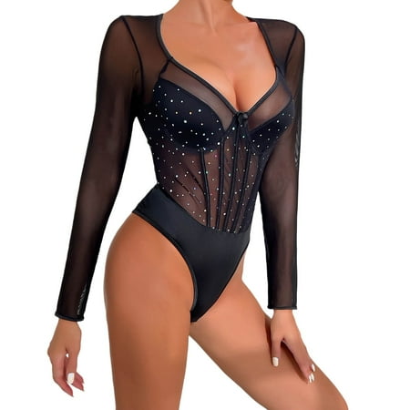 Midwennn Christmas Women Lingerie Sexy Lace Bodysuit Deep V Teddy Lace Shapewear Bodysuits Womens Christmas Lingerie plus Size Satin Lingerie for Women 3x