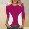 thumbnail image 4 of Camisetas de Manga 3/4 para Mujeres Impresas de Cuello Redondo Top de Moda Casual, Mezcla de Poliéster 95% 5% de Spandex para el Hogar Y el Uso Diario, 4 of 9