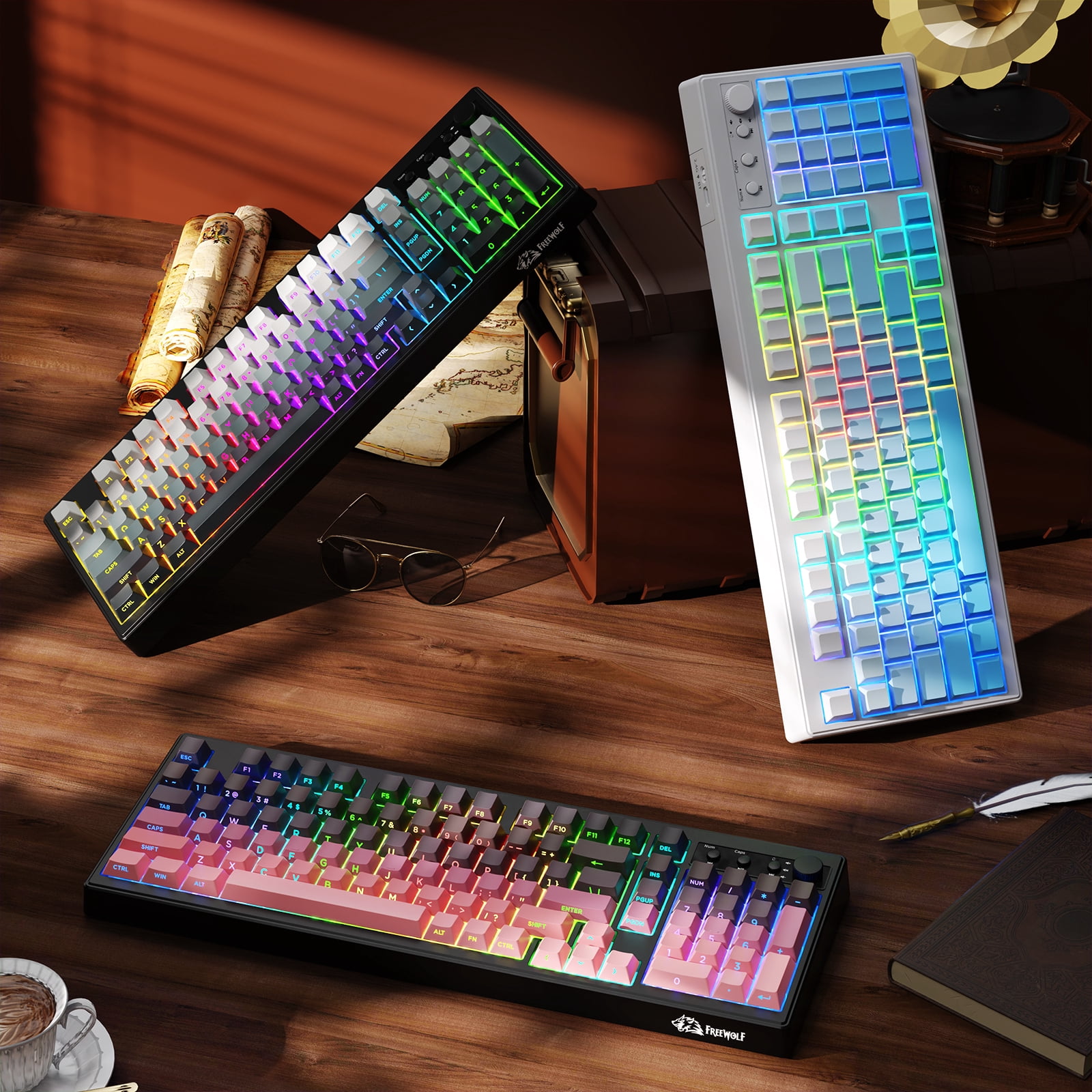 ZIYOU LANG K100 90% Wireless Gaming Keyboard, Tri-Mode Bluetooth/2.4GHz/USB-C, RGB Backlit, Number Pad, for PC/Mac, Pink Creamy