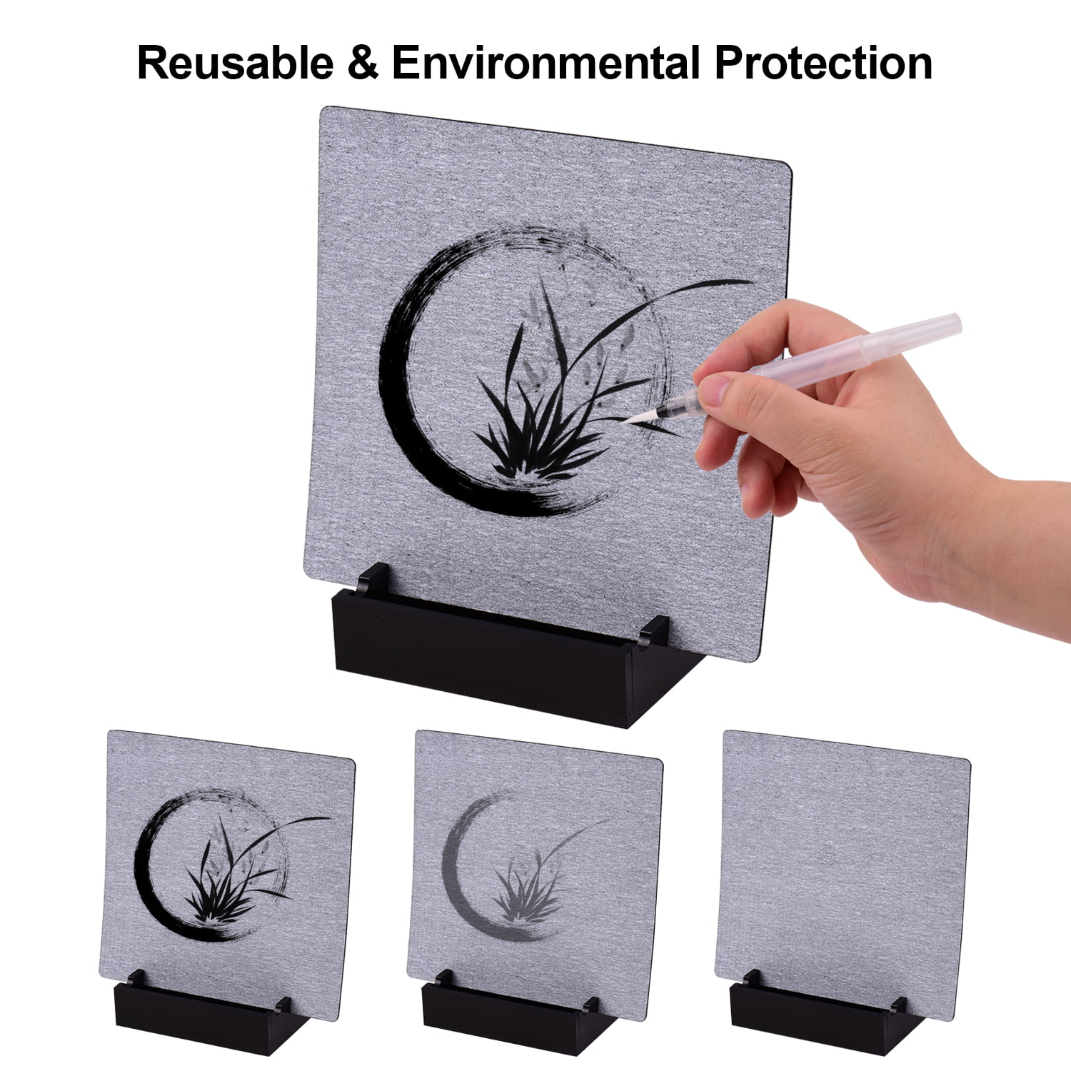 Rantoloys Reusable Buddha Board Artist Board Paint with Water Brush & Stand Release Pressure Relaxation Meditation Art Mindfulness Relaxing Gift for Children Students Teenagers Adults Drawing Painting 