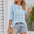 thumbnail image 5 of Pincandy Women's Fashion Summer Tops 3/4 Sleeve Round Neck Tshirts Cute Tunic Loose Fit Pullover Blouses and Basic Tees,Light Blue,L, 5 of 5
