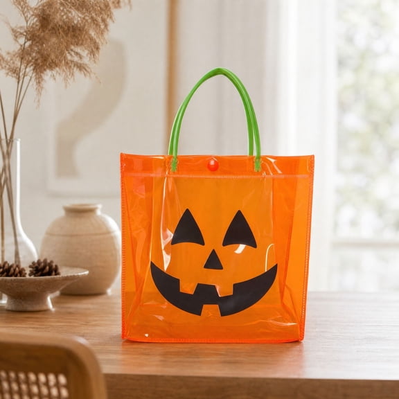 Halloween Candy Bowl trick or treat tote bag Transparent PVC Pumpkin Candy Handbag Clear Treat Carrier for Parties 3 years old Events Home
