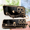thumbnail image 2 of Compatible with iPhone 13 Pro Max Case 6.7 Inch Cute Heart Pattern for Women Girls Soft Plating Bumper Anti-Scratch Protective Cover with Wrist Strap Band Kickstand Holder-Black, 2 of 12