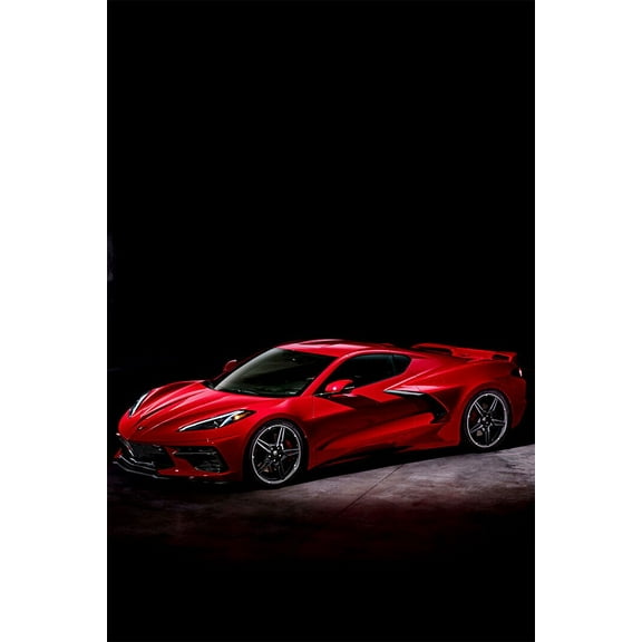 Red Corvette Stingray Classic Car 2013 Wall Poster - 12x18 Inch Laminated Poster - Stunning Detail and Bold Colors