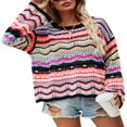 thumbnail image 3 of Chandail en Tricot Crochet pour Femmes, Col à Rayures, Crop Top Y2k, Automne, Décontracté, Bleu Royal, TG, 3 of 6
