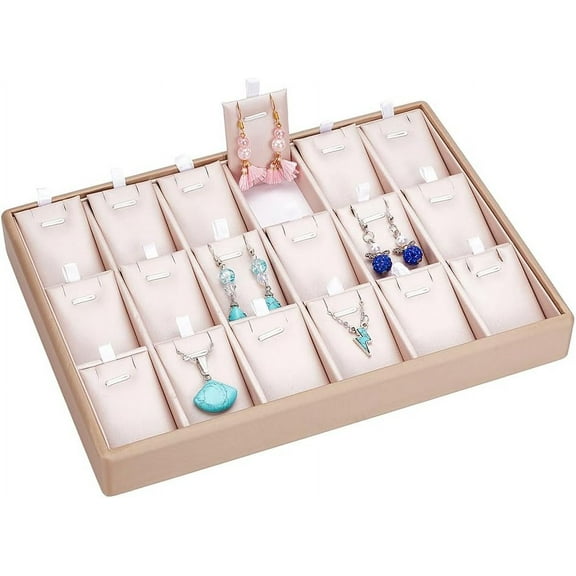 24 Grids Jewelry Tray Wood Jewelry Display Tray with Removable Inserts Jewelry Pads Stackable Jewelry Storage Trays for Necklace/Pendant Rings Earring Storage Display Bisque
