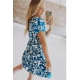 thumbnail image 3 of Women's Blue Floral Loose Dress with Ricrac Trim - Short Sleeve, 3 of 7