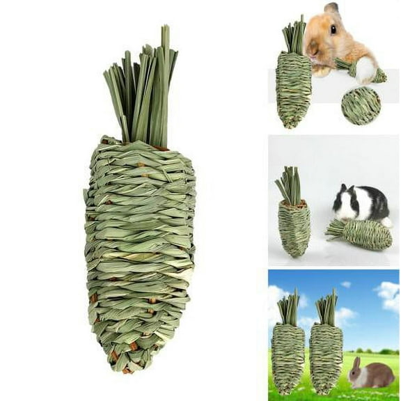 Cheers.US Small Animal Toy Natural Grass Handmade Weaving Teeth Grinding Toy Hamster Rabbit Carrot Chew Toy Pet Toy Suitable for Rabbits, Hamsters, Gerbils and Other Rodents