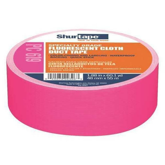 Shurtape Duct Tape, Pink, 60-1/8 yd L, 1-7/8 in W 105485
