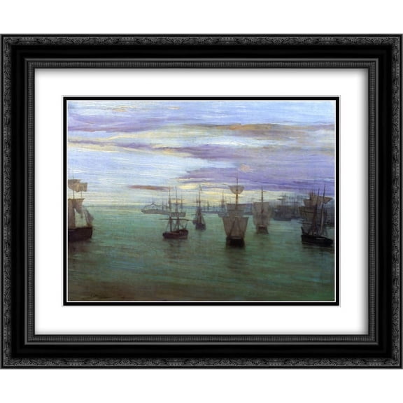 James McNeill Whistler 2x Matted 24x20 Black Ornate Framed Art Print 'Crepuscule in Flesh Color and Green Valparaiso'