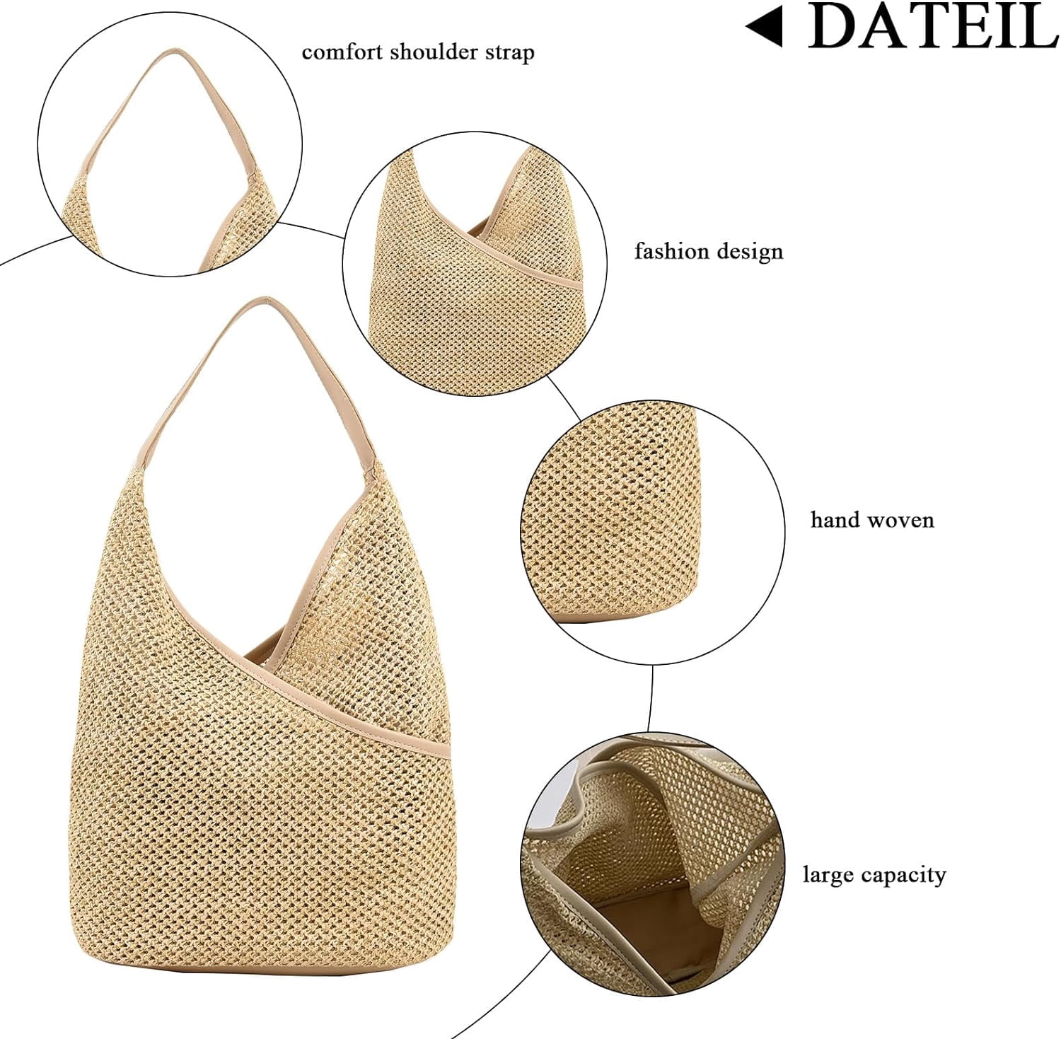 BURIBURI Straw Bags for Women, Summer Straw Purse Crochet Beach Bag Tote Bag Aesthetic Trendy Straw Shoulder Handbags