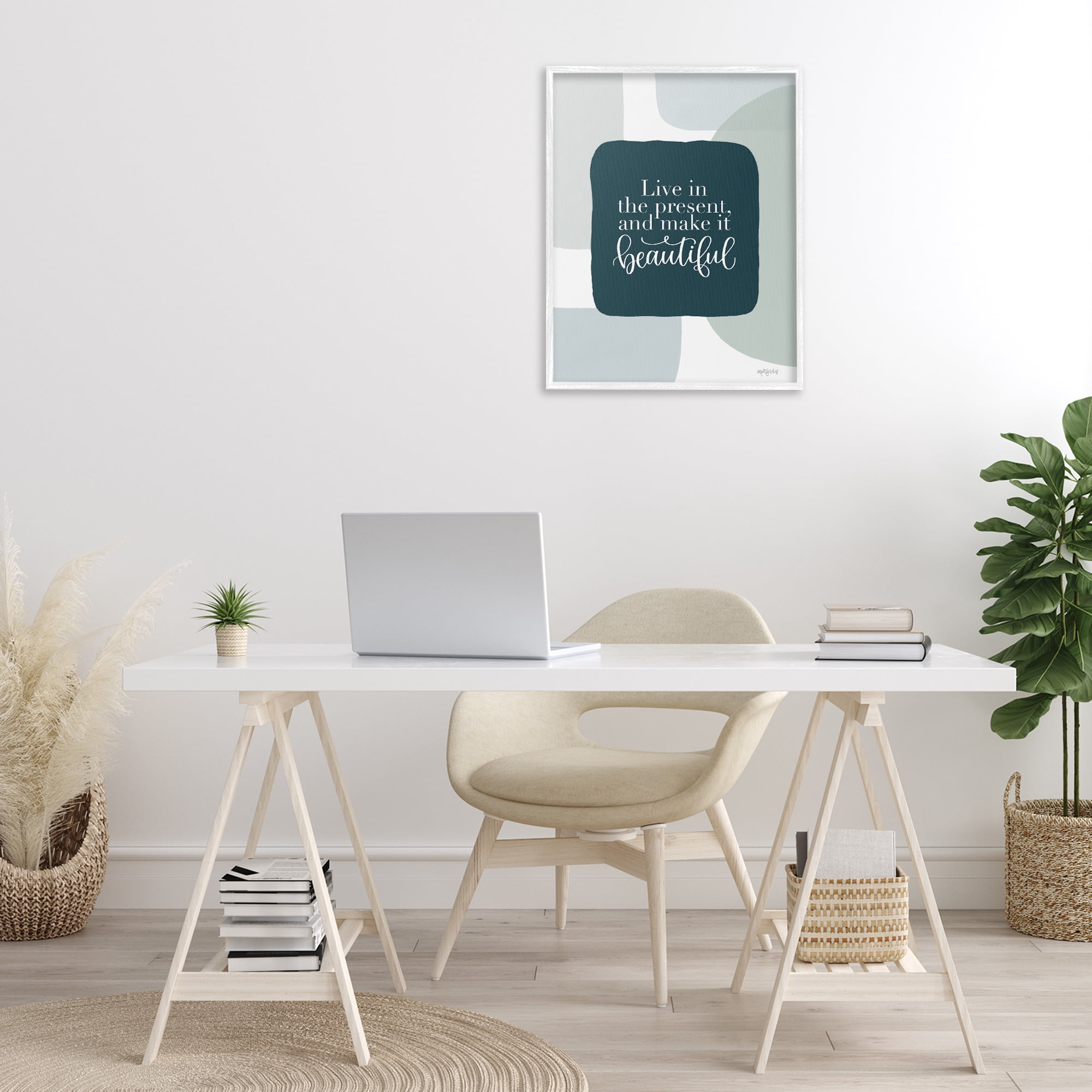 Stupell Industries Live In The Present Typography Painting White Framed Art Print Wall Art, 24 x 30