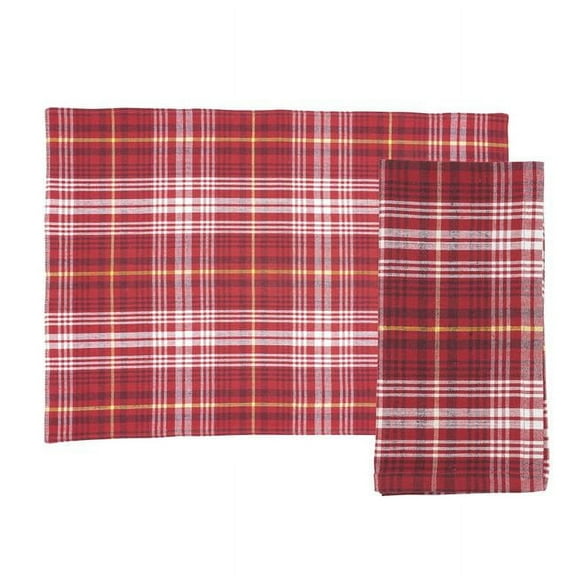 Saro Lifestyle 4381.R 20 x 20 in. Rustic Recycled Plaid Placemat & Napkin, Red - Set of 8
