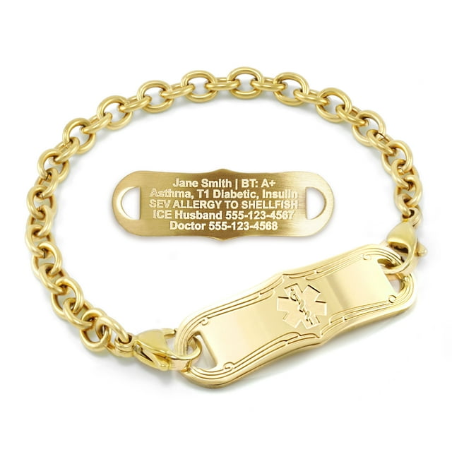 MedicEngraved Yellow Gold Stainless Steel Custom Medical Alert Bracelet - 5mm Oval Link