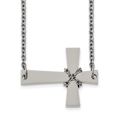 Stainless Steel Sideways Cross Pendant with Chain Necklace 21in