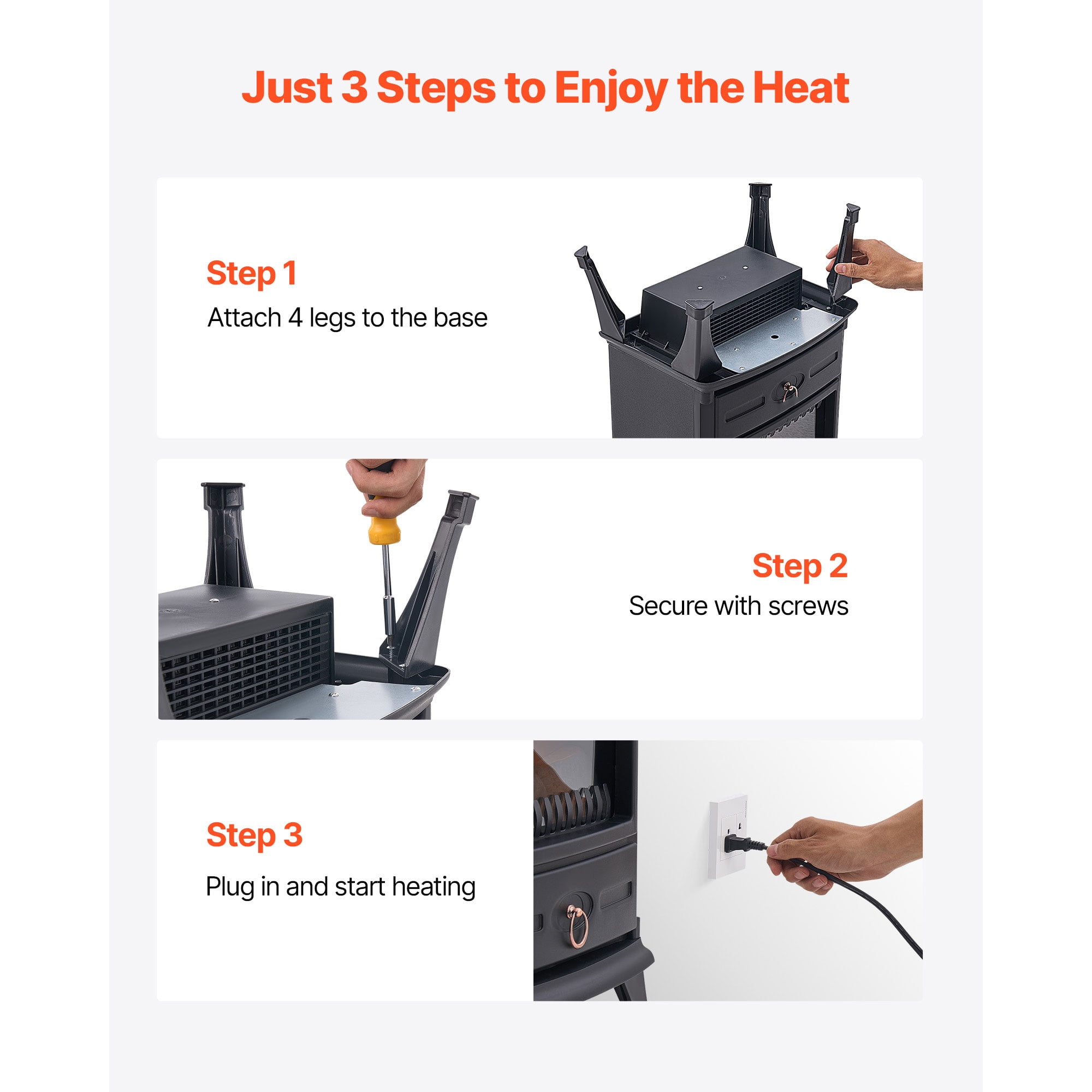 KFFKFF 22.8-Inch Freestanding Electric Fireplace Heater, 1500W 5120BTU Portable Stove with Overheat Protection, Realistic Flame Effect, Ideal for Living Room, Bedroom, Study, and Dining Room, Black