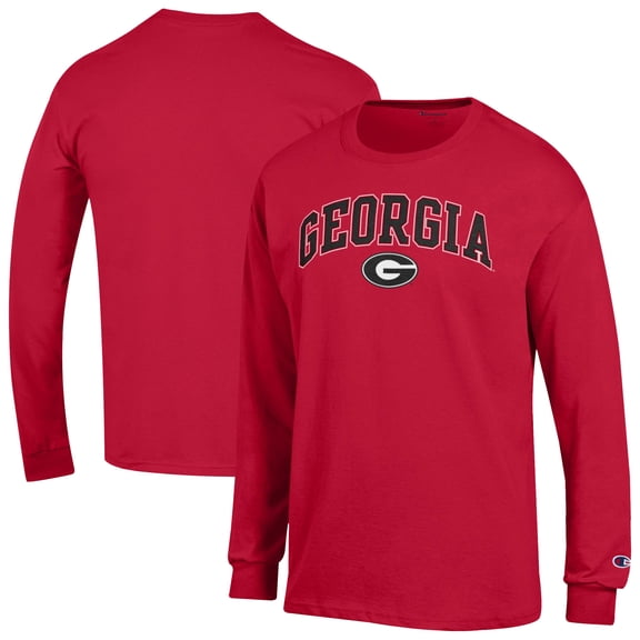 Men's-Champion Red Georgia Bulldogs Arch Over Logo Long Sleeve T-Shirt