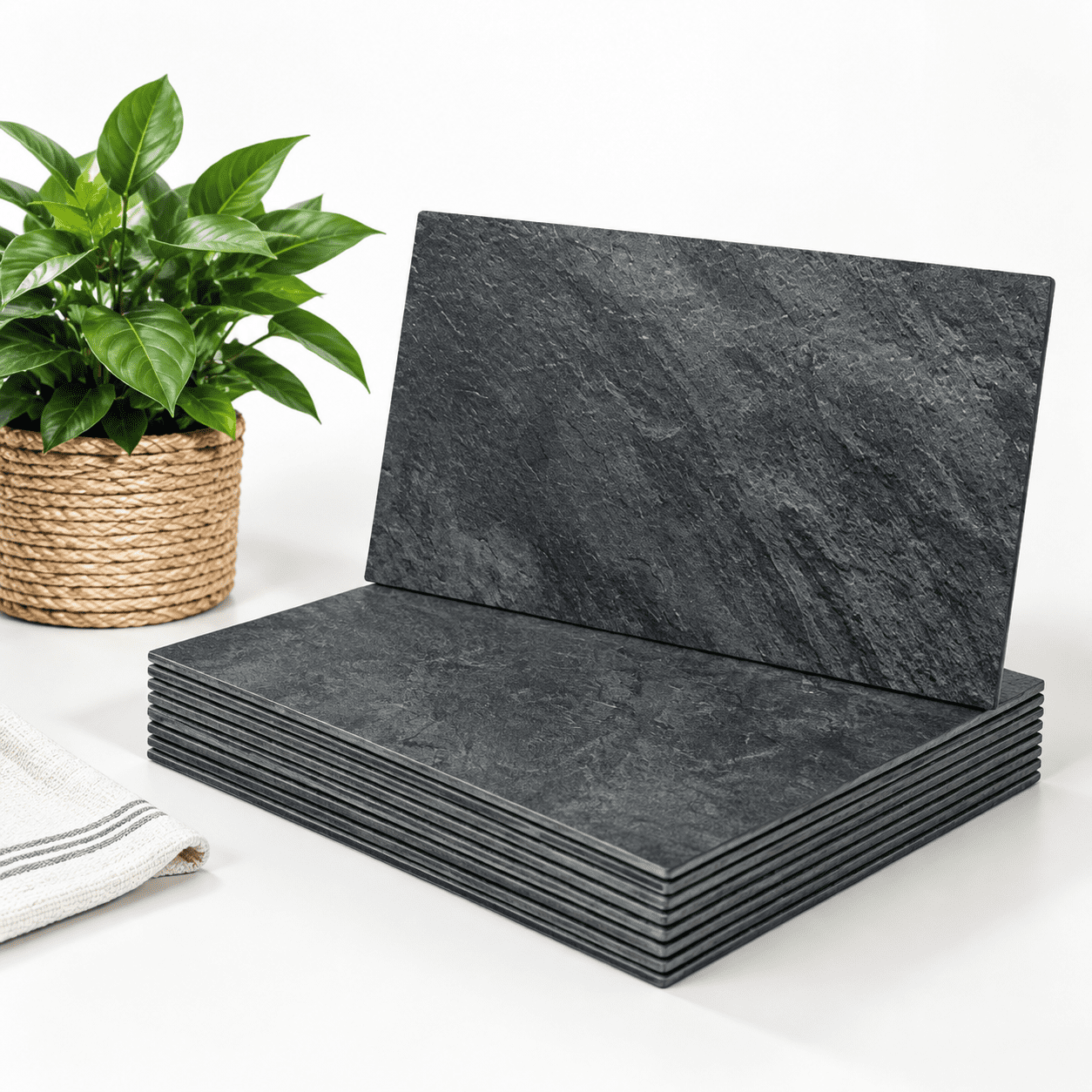 6 X 12 Black Slate Peel And Sticksplash Wall Tiles Pvc Faux Stone On For Kitchen Bathroom Laundry Room Camper Fireplace (pack O