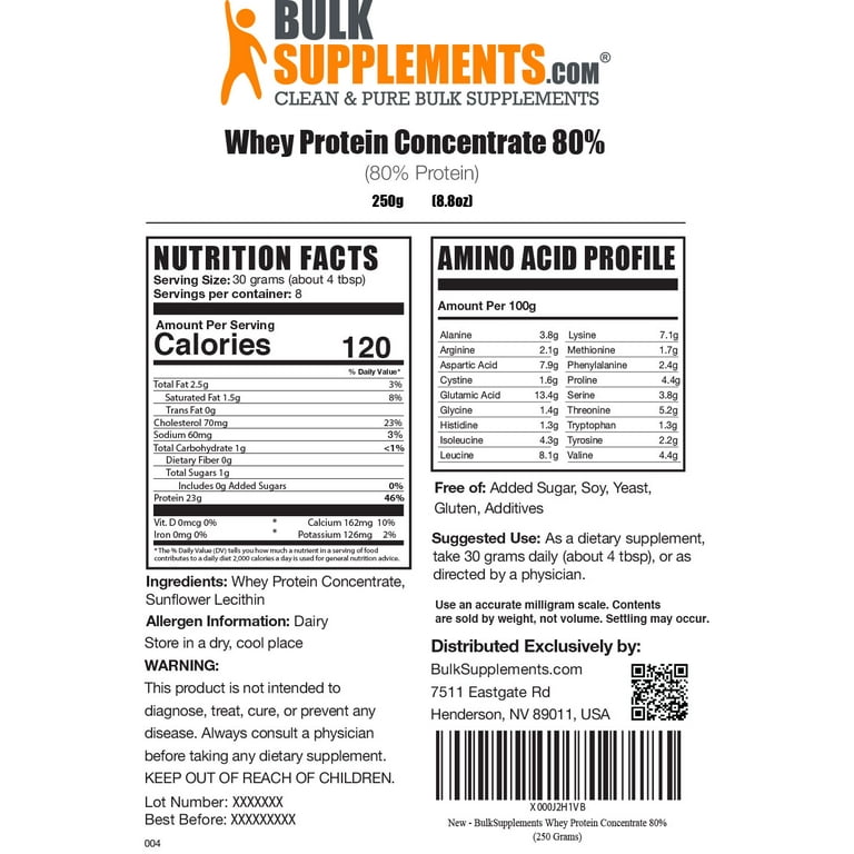 BulkSupplements.com Whey Protein Concentrate Powder, 30g - Unflavored, Pure  Protein Powder (100G - 3 Servings) 