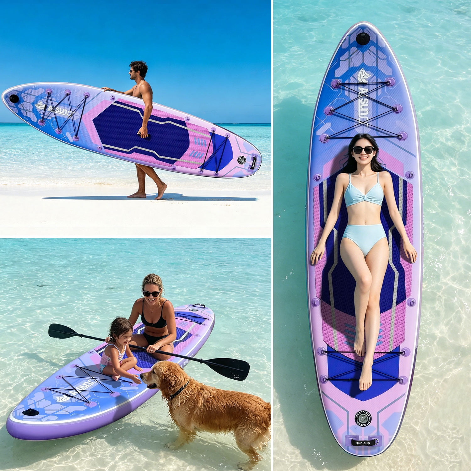 AISUNSS 11FT Inflatable Fishing Stand Up Paddle Board, 6'' Thick Deck, Complete Premium Full SUP Accessories Included