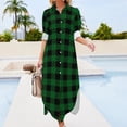 thumbnail image 3 of 2024 Vintage Plaid Chiffon Dress Cute Green Check Beach Dresses Women Long Sleeve Street Style V Neck Pattern Oversized Casual Dress, 3 of 7