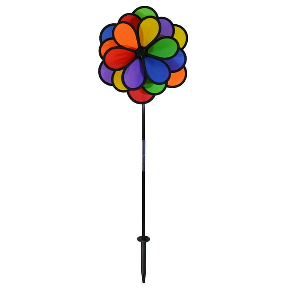 In the Breeze 2685 — 13.5-Inch Rainbow Triple Flower Spinner- Colorful Wind Spinner for Your Yard and Garden