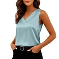 thumbnail image 2 of Women's Silk Satin Tank Tops V Neck Casual Camisoles Sleeveless Business Work Blouses Dressy Summer Shirts Mint Green L, 2 of 9