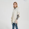 thumbnail image 4 of Fashion Knitted Hooded Poncho Shawl Herringbone Pattern Autumn And Winter Wraps Lady Beige Hooded Cloak Scarf Warm Cape Sweater (PY324-01), 4 of 7