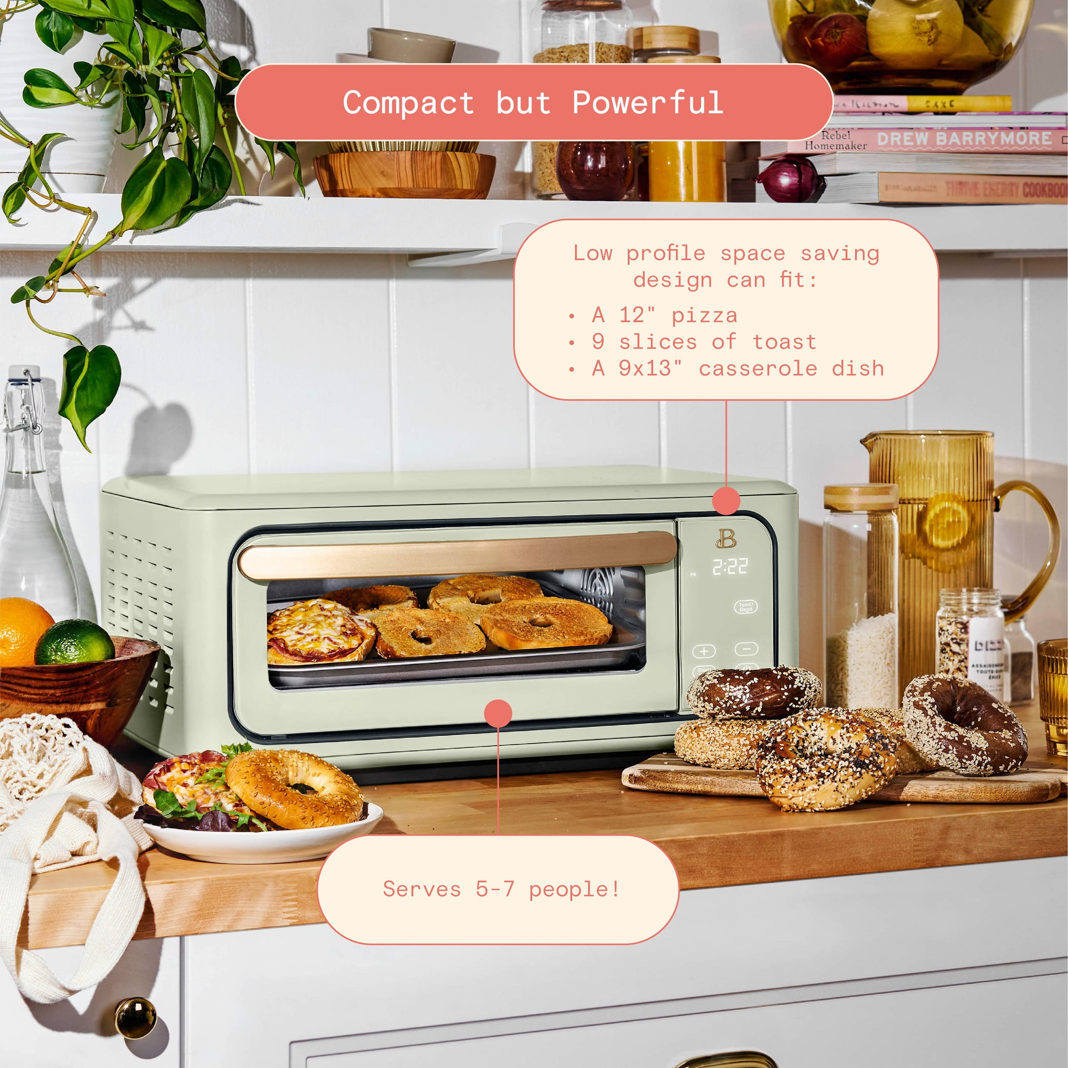 Beautiful Infrared Air Fry Toaster Oven, 9-Slice, 1800 W, Sage Green by Drew Barrymore