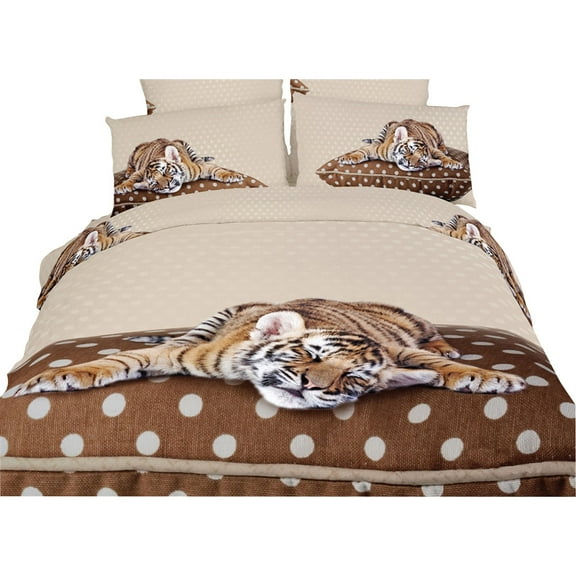 Twin Size Duvet Cover Sheets Set -  Sleepy Tiger