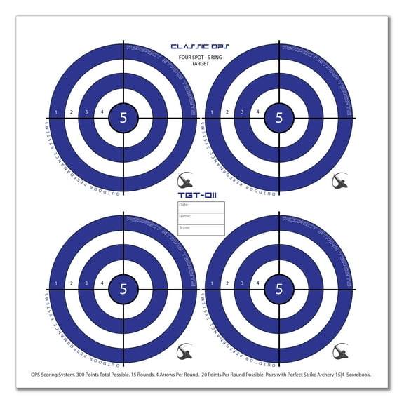 Perfect Strike ARCHERY SYSTEM Targets. CLASSIC OPS No. 011. 4 Spot Targets. 12" x 12". (24 Targets.)