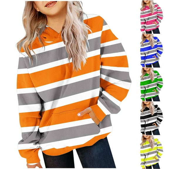 Ahuyic Kids Casual Long Sleeved Blouse Top, Autumns/Winter Long Sleeve For Kid, Children's Shirt Long Sleeved Stripe Round Neck Top Suitable Boys And Girls Aged Hooded Sweatshirt