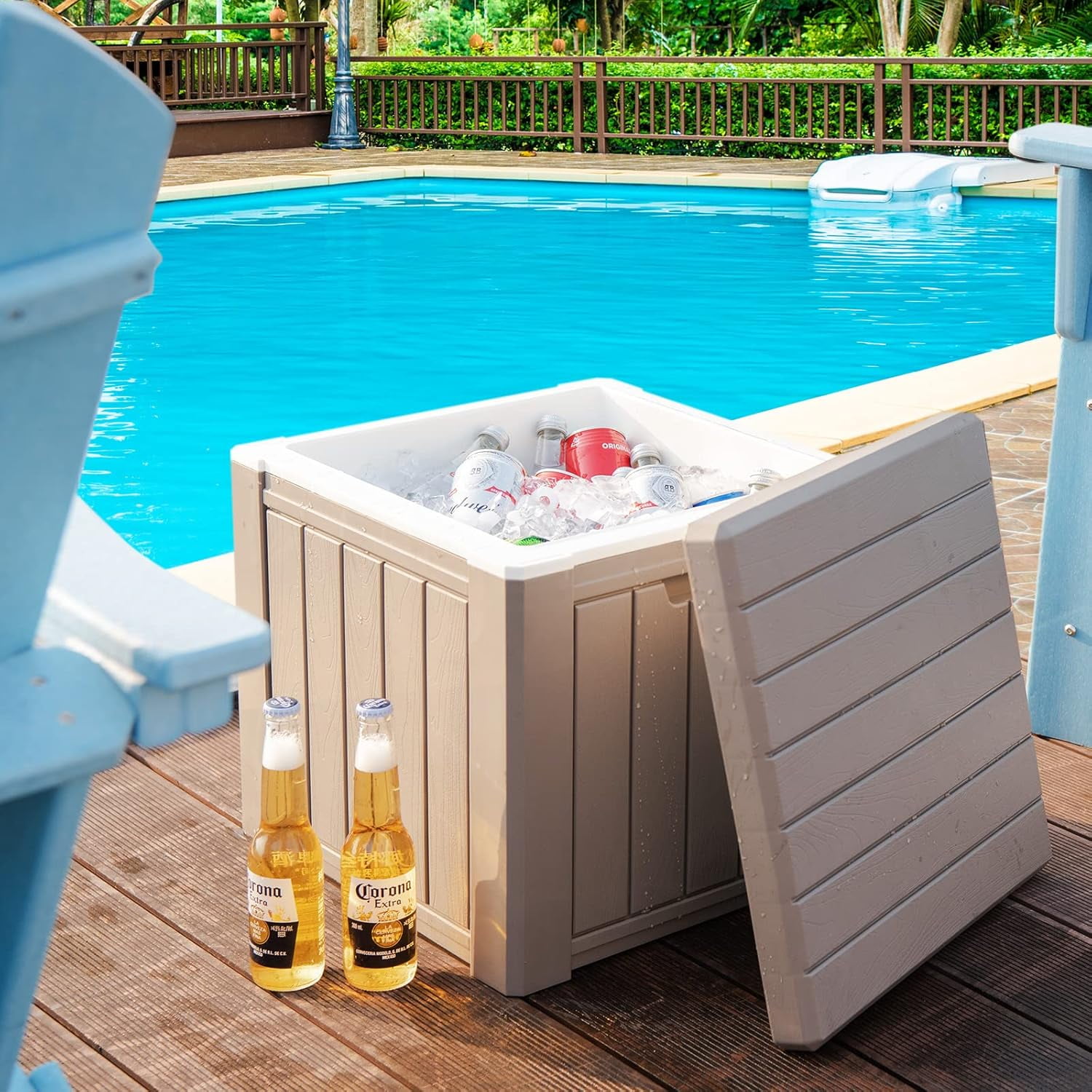 10 Gallon Light Coffee Ice Chest – Polypropylene Cooler with 4-in-1 Design, Removable Lid & Built-in Handles, 16.54×16.54×15.79 in