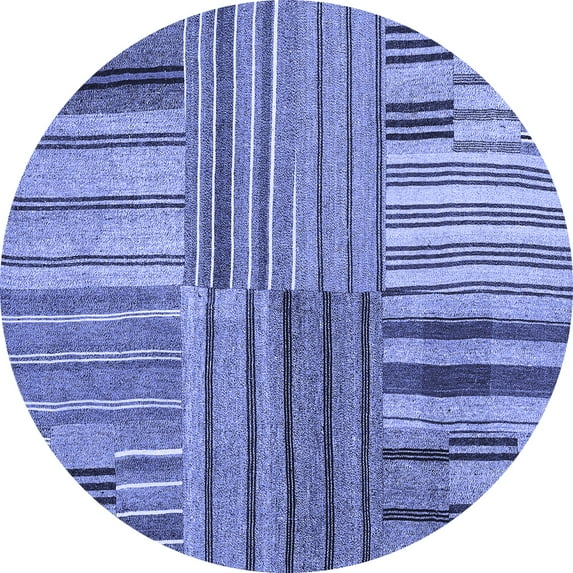 Ahgly Company Machine Washable Indoor Round Abstract Blue Contemporary Area Rugs, 8' Round