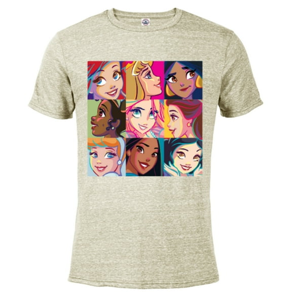 Disney Princess Characters Pop Art Grid - Short Sleeve Blended T-Shirt for Adults - Customized-Yellow