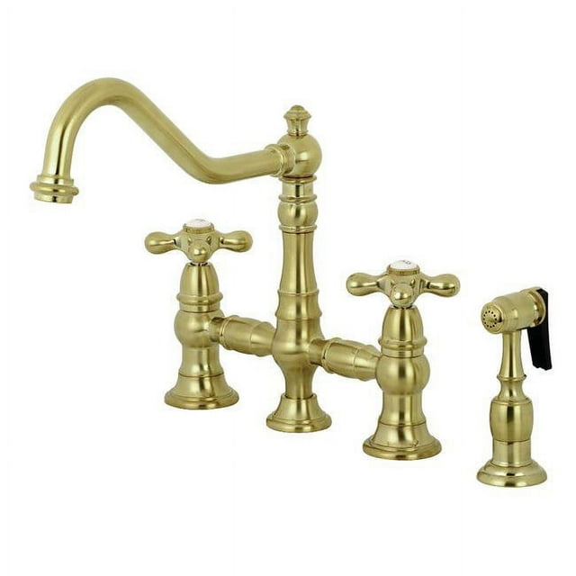 Kingston Brass KS3277AXBS Restoration 8-Inch Bridge Kitchen Faucet with Sprayer Brushed Brass