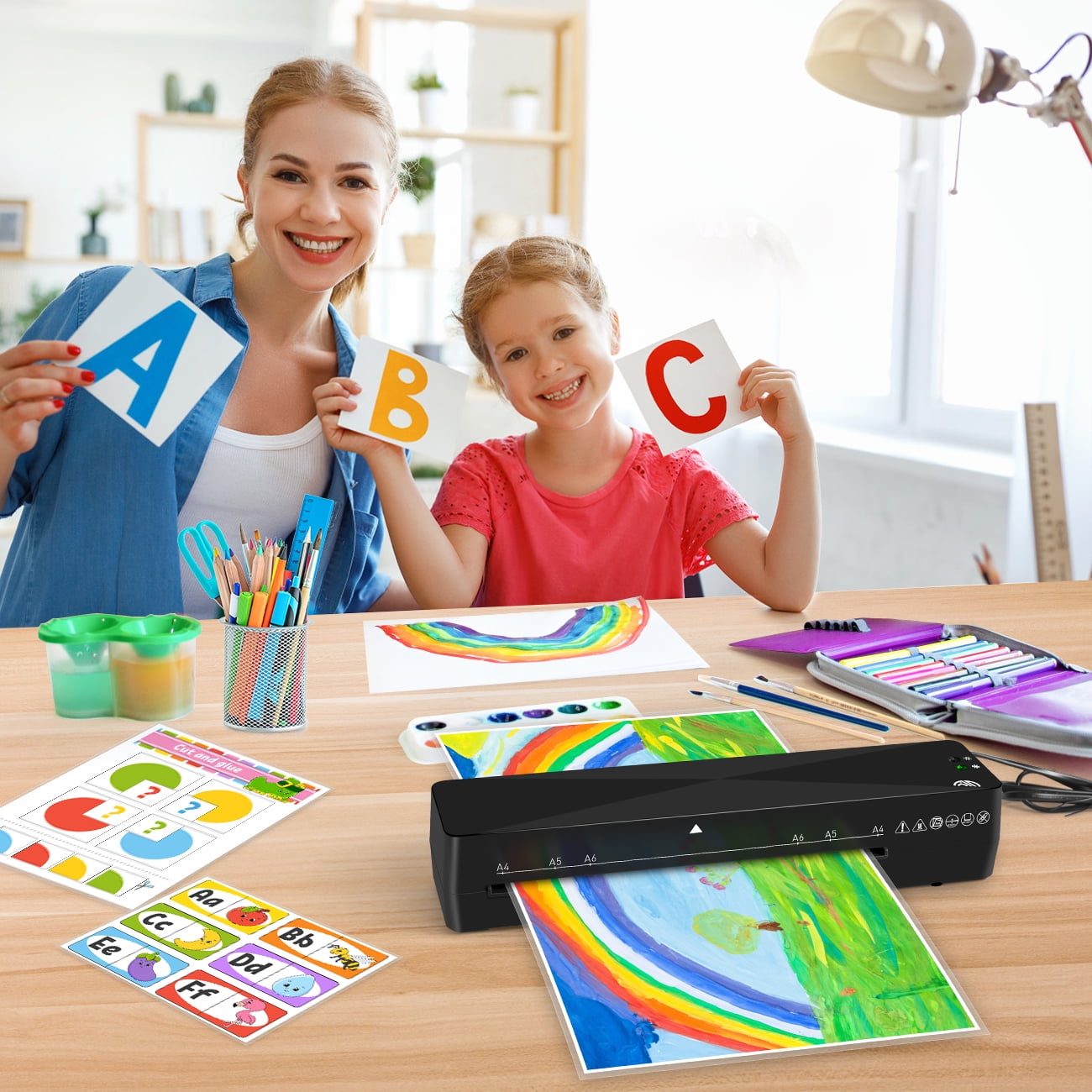 Crenova A4 Laminator Machine, Hot & Cold Mode, 9 inch Thermal Laminator with Laminating Sheets 10 Pcs, Never Jam, Black
