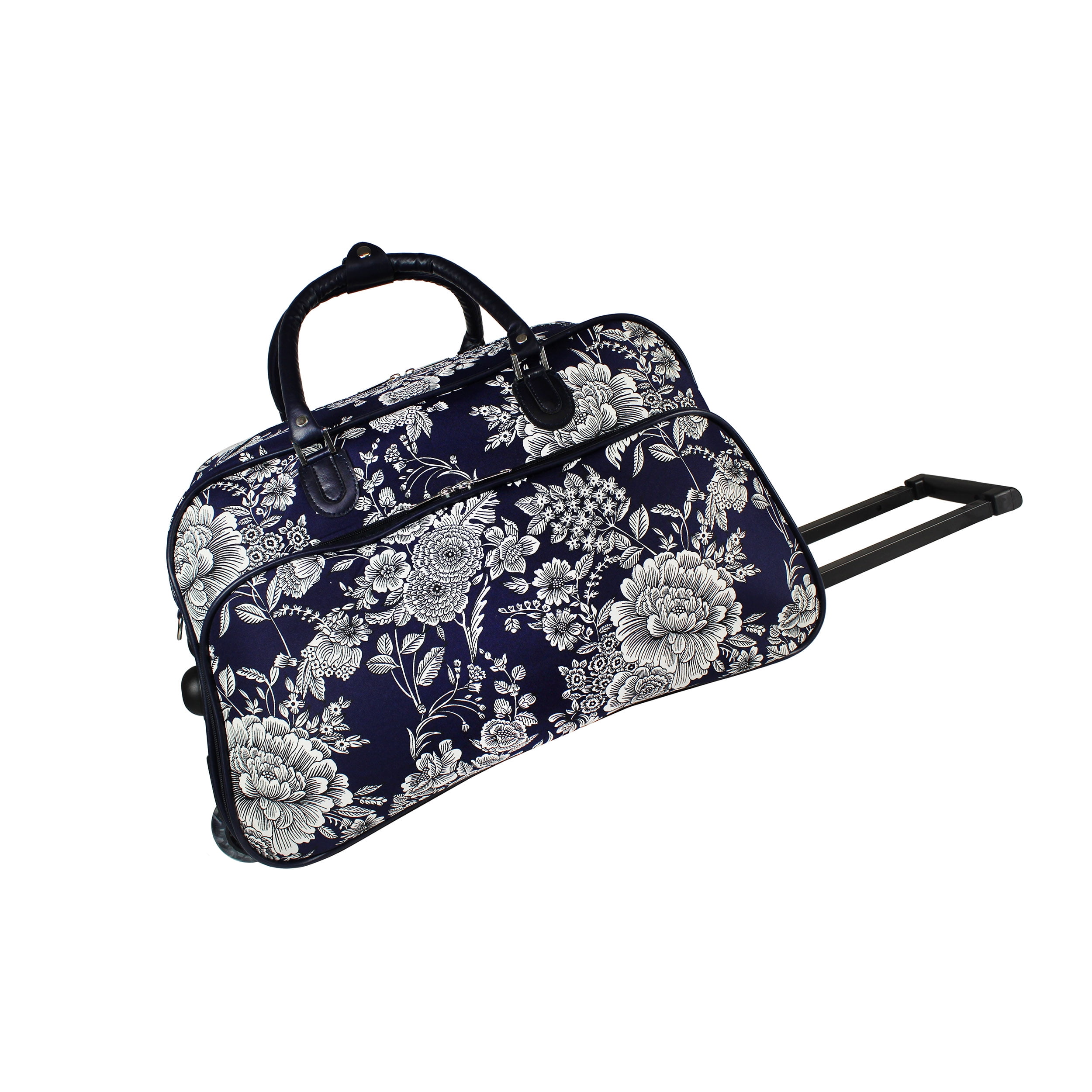 World Traveler 21-Inch Carry-On Rolling Duffel Bag - Navy White Flowers