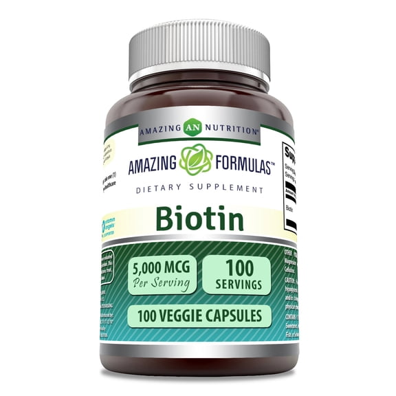 Amazing Formulas Biotin 5000 Mcg Per Serving 100 Veggie Capsules Supplement | Vitamin B7 Supplement | Non-GMO | Gluten Free | Made in USA