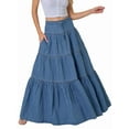 thumbnail image 2 of Women'S Long Jean Denim Tiered Button Down High Waisted Maxi Skirts Blue M, 2 of 9