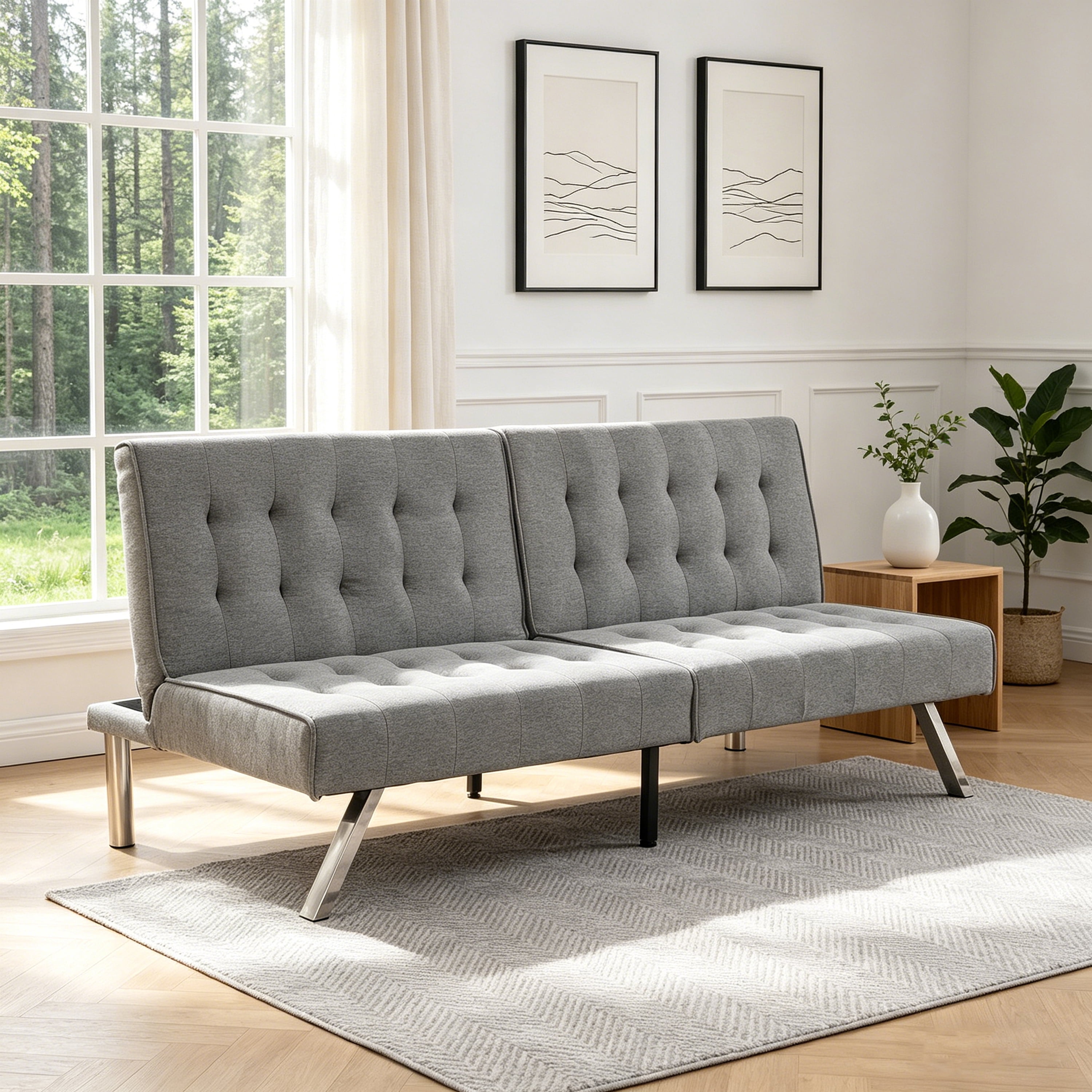 ASINMAK Convertible Sofa Bed Adjustable Couch Sleeper - Fabric Loveseat Futon Bed with Breathable Chenille, Metal Legs, and Adjustable Lounge - Perfect for Compact Living Space - Gray