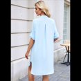 thumbnail image 4 of Vestido Camisero de Verano para Mujer, Informal, de Corta, con Botones y Cuello en V, Talla Grande Azul S, 4 of 6