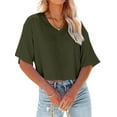 thumbnail image 2 of Women V Neck Half Sleeve Solid Color Cropped T Shirts, 2 of 4