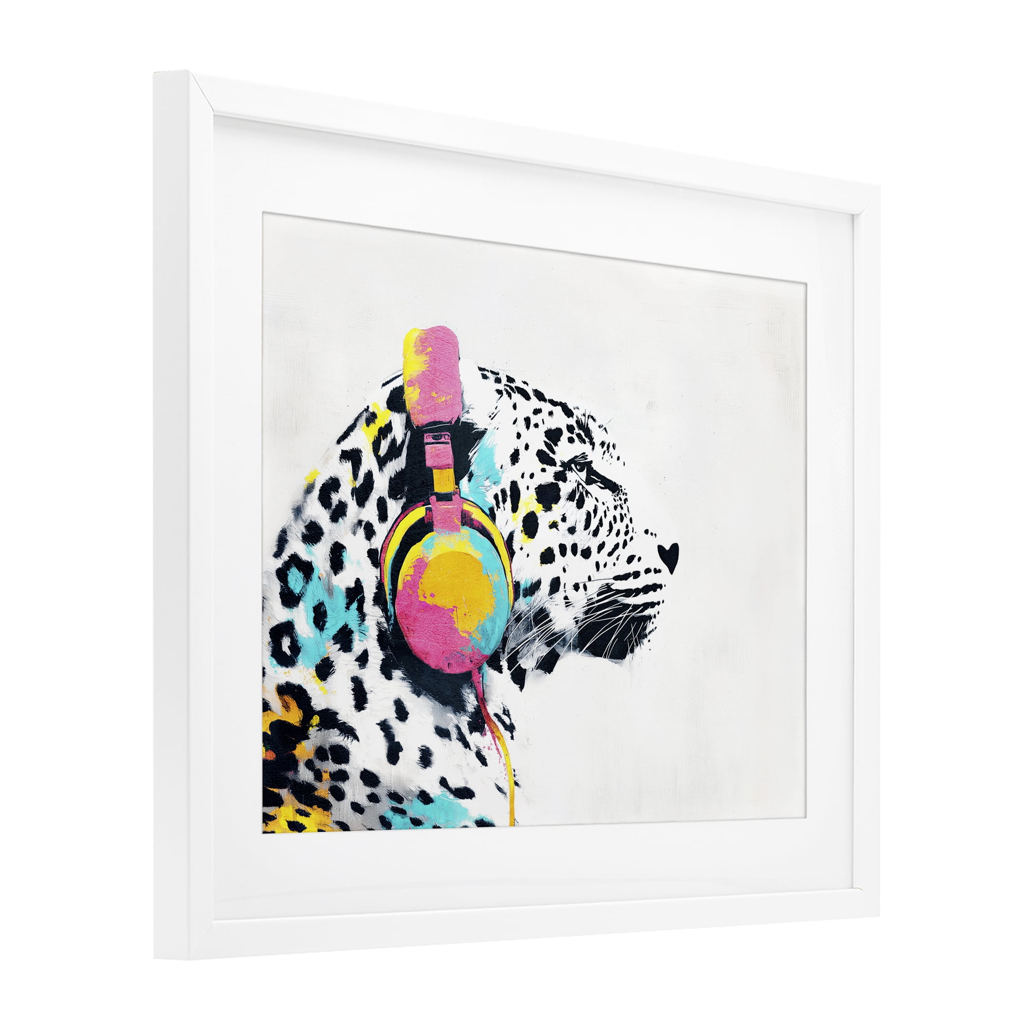 Stupell Industries Leopard On Air Headphones White Framed Print Under Glass, design by Svetlana Aleynikova