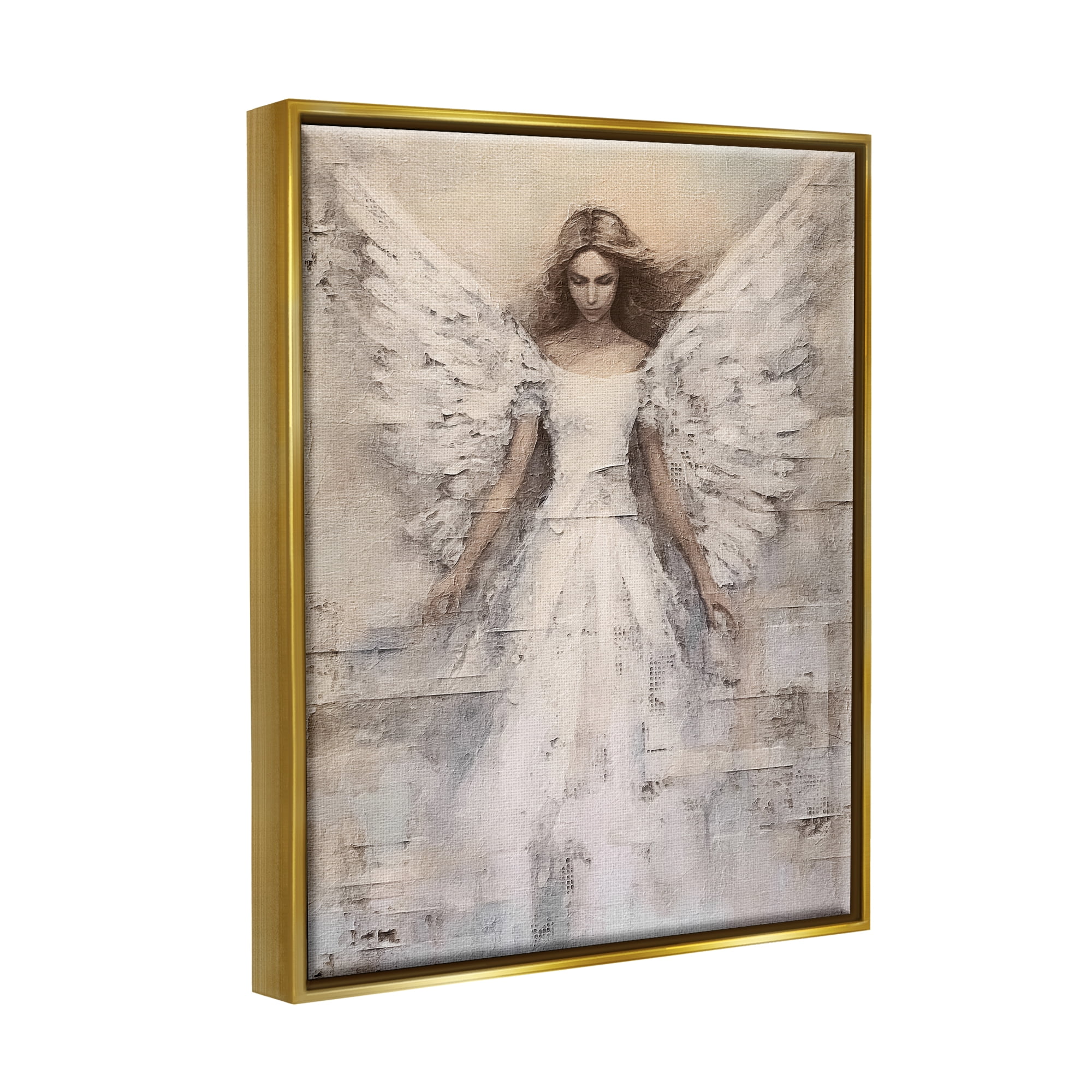 Stupell Industries Spiritual Abstract Angel Abstract Painting Gold Floater Framed Canvas Art Print Wall Art, 25 x 31