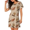 thumbnail image 2 of Honeii Squirrel nut backgrounds Print Women's Loose Short Sleeve Nightgown, Soft Cotton Sleepwear, Comfy Loose Fit Pajama Dress for Sleep and Lounge, 2 of 6